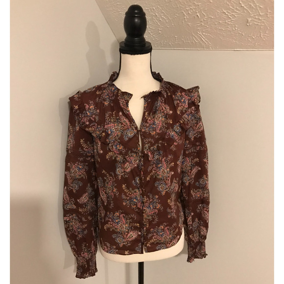 Veronica Beard Hopkins Printed Long Sleeve Ruffle Blouse - Size 2 - Picture 2 of 10